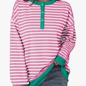 Dokotoo Women's Striped Oversized Henley
